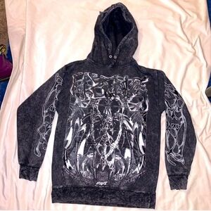 GOTHIC EMO GRAPHIC PRINT DISTRESSED HOODIE M